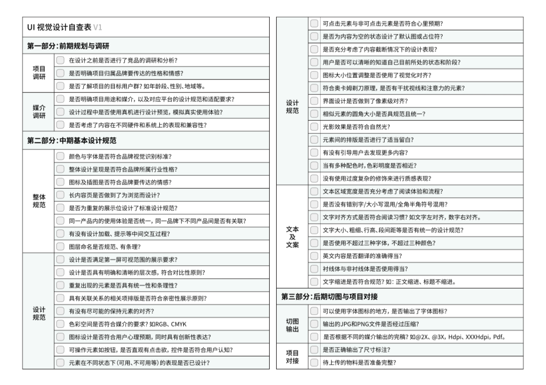 UI 视觉设计自查表